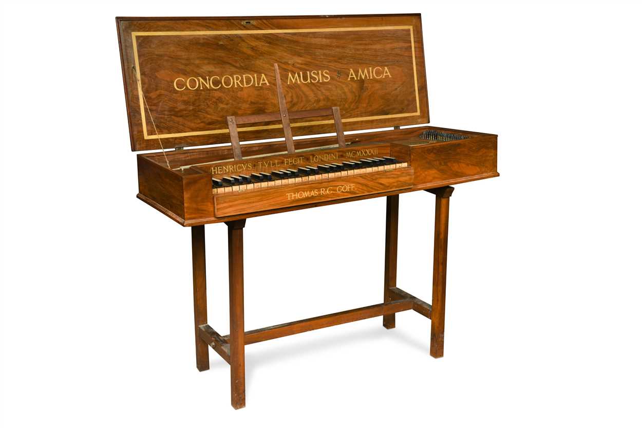 Lot 572 - A walnut cased 4 octave Clavichord by Henry Tull, dated 1932