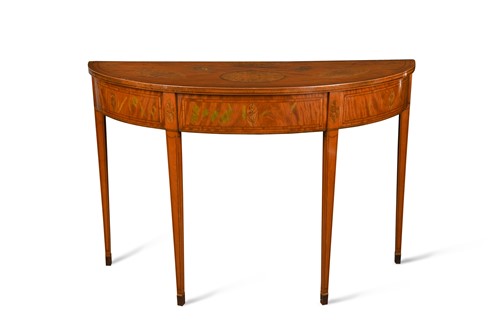 Lot 442 - A Sheraton revival satinwood and marquetry inlaid demi-lune side table
