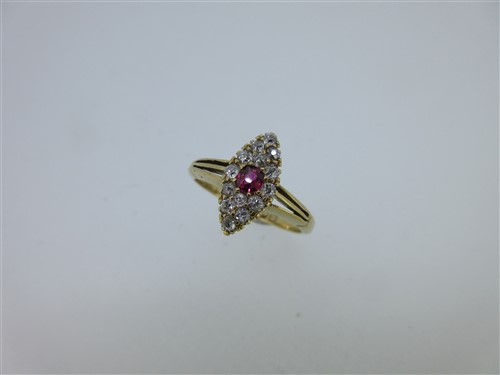 Lot 93 - A Victorian diamond and ruby navette ring and a diamond and ruby heart brooch