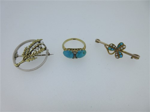 Lot 188 - A trio of turquoise and seed pearl jewellery