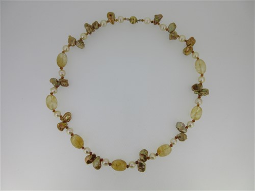 Lot 79 - A citrine, hessonite garnet and cultured pearl necklace