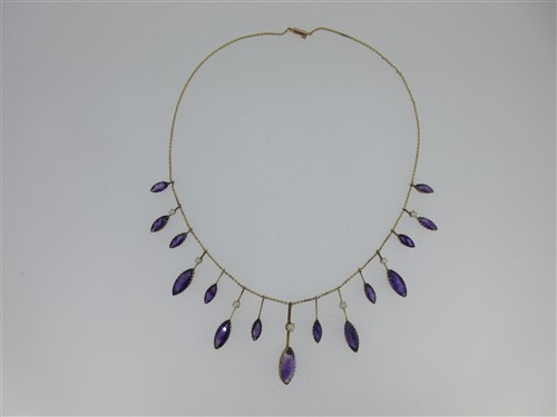 Lot 237 - A Victorian amethyst and seed pearl fringe necklace