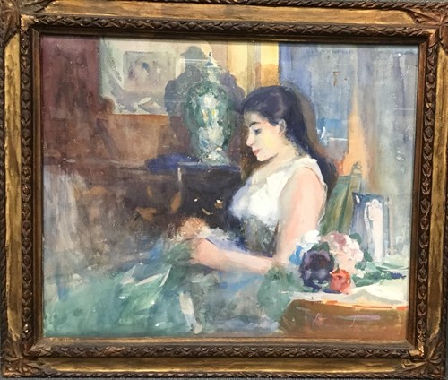 Lot 113 - Modern French School, Lady reading,...