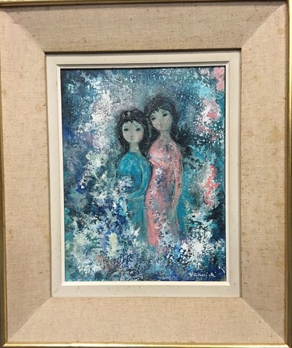 Lot 101 - *** Yanick, Portrait of two girls, oil on...