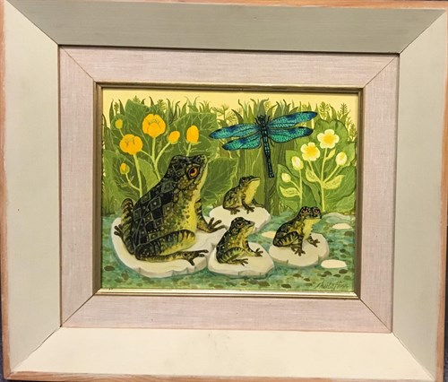 Lot 162 - Sheila Flinn (British, b.1929), Frogs, oil on...