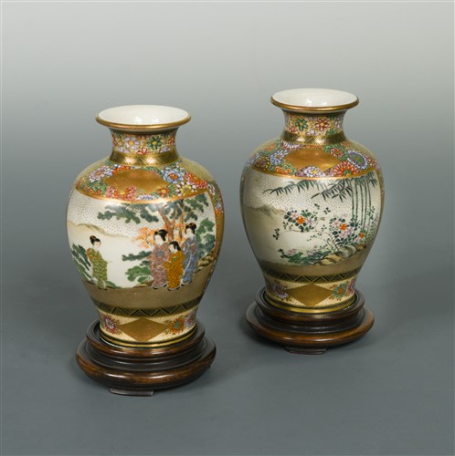 Lot 38 - A pair of Japanese Satsuma pottery small vases, circa 1910-20