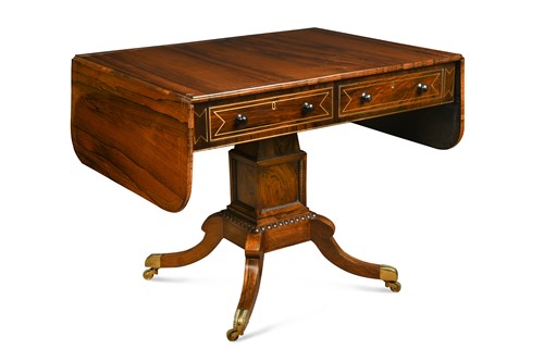 Lot 575 - A Regency rosewood and brass inlaid pedestal sofa table