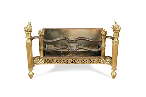 Lot 579 - A 19th century French ormolu and ironwork fire grate