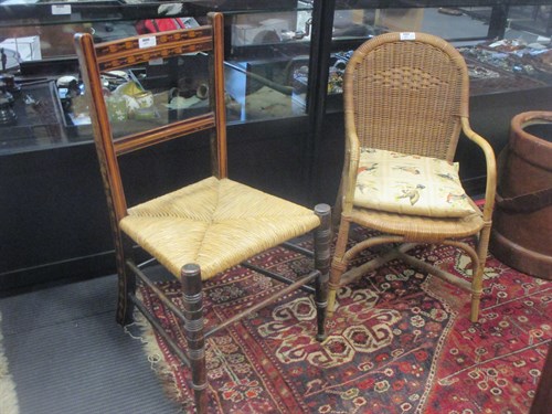 Lot 653 - An Edwardian children's chairs with one cushion (2)