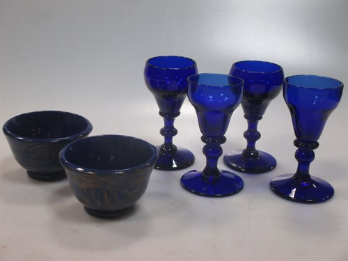 Lot 263 - Pair of Venitian aventurine blue glass tea...