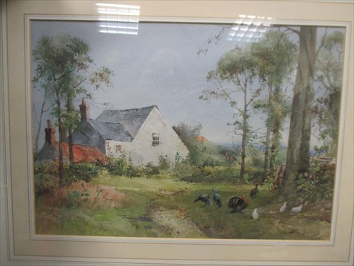 Lot 369 - J G Sykes; Cottages and fowls watercolour