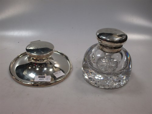 Lot 413 - Two silver mounted inkwells (One A/F) (2)