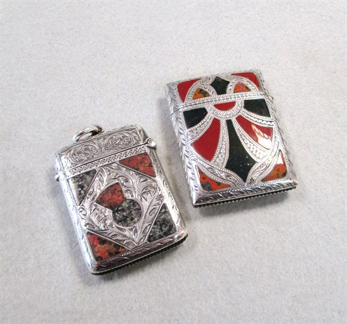 Lot 339 - Two silver vesta cases set with hardstones