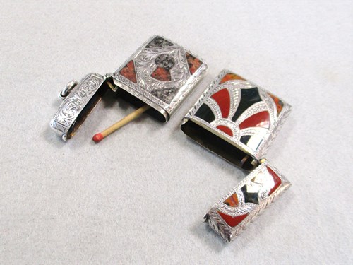 Lot 339 - Two silver vesta cases set with hardstones