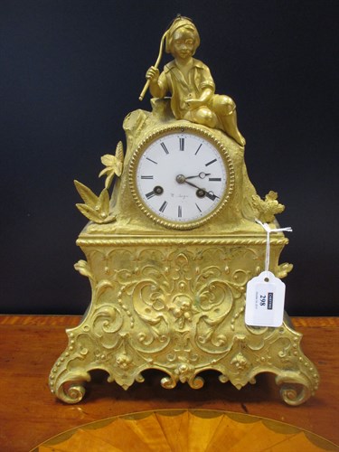 Lot 298 - A late 19th century French ormolu mantel clock...