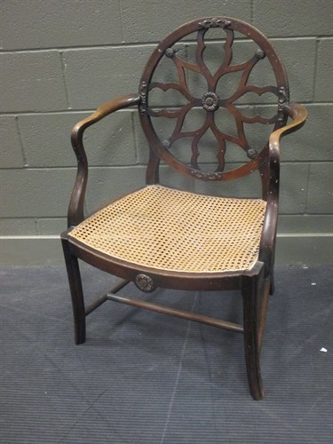 Lot 630 - An Edwardian armchair with caned seat