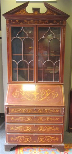 Lot 556 - An Adam style inlaid bureau bookcase, early...