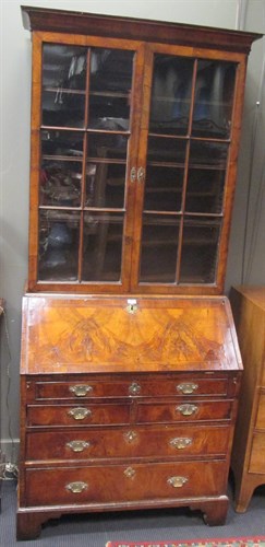 Lot 591 - An 18th century walnut bureau bookcase 213 x...