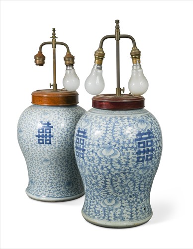Lot 418 - Two similar Chinese blue and white baluster vases, late 19th century