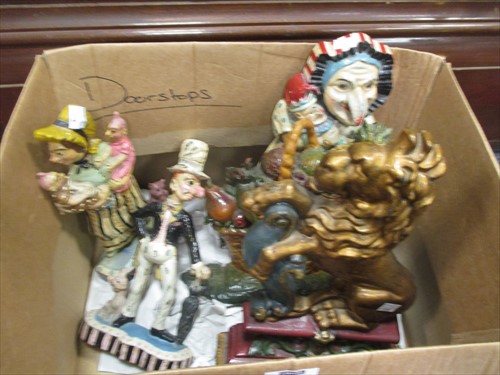 Lot 270 - Five painted cast iron figural door stops