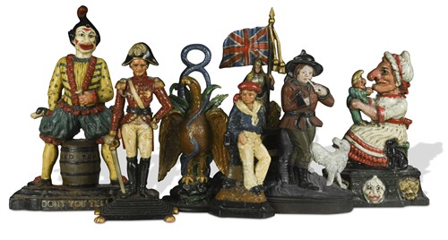 Lot 361 - Ten painted cast iron door stops