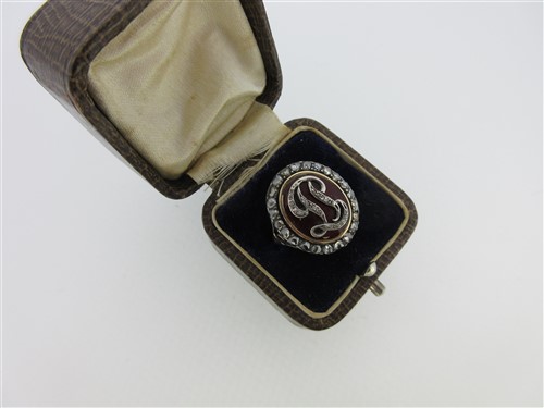 Lot 126 - A 19th century diamond and enamel monogram ring
