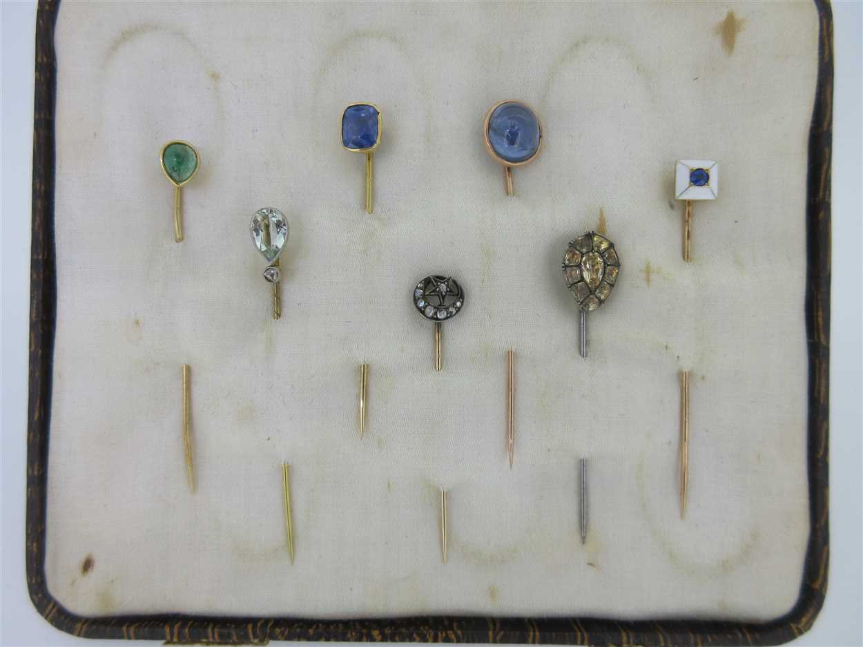 Lot 227 - A star sapphire stick pin and six others set with jewels
