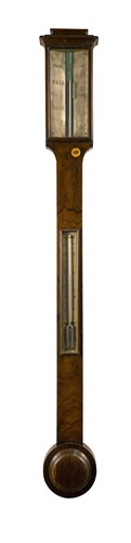 Lot 381 - A 19th century mahogany stick barometer signed 'Pung, Lynn'
