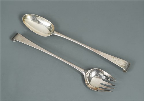 Lot 696 - Dublin - A pair of George II silver salad servers