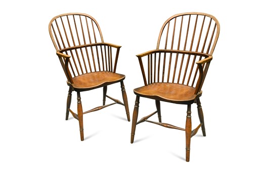 Lot 424 - A pair of ash, elm and yew wood Windsor chairs