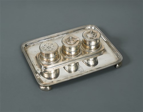Lot 676 - A George V silver desk ink stand