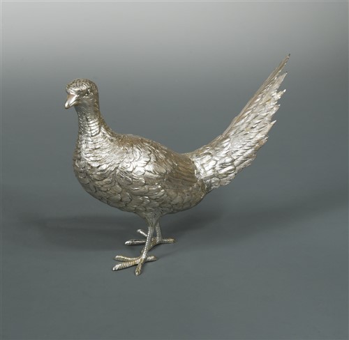 Lot 542 - A (probably) German metalwares 20th century silver model of a pheasant