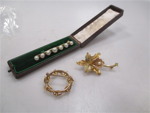 Lot 206 - A trio of pearl set brooches