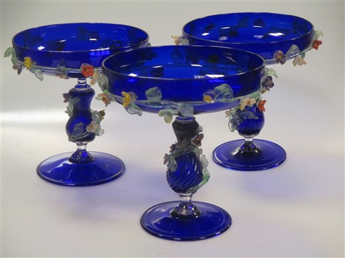 Lot 20 - A set of four Murano blue glass comports