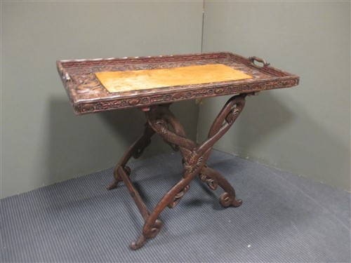 Lot 379A - A Chinese carved wood butler's tray with five...