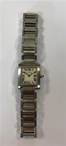 Lot 475 - Cartier - A lady's bi-metal Tank Francaise wristwatch