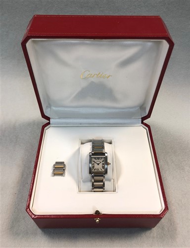 Lot 475 - Cartier - A lady's bi-metal Tank Francaise wristwatch