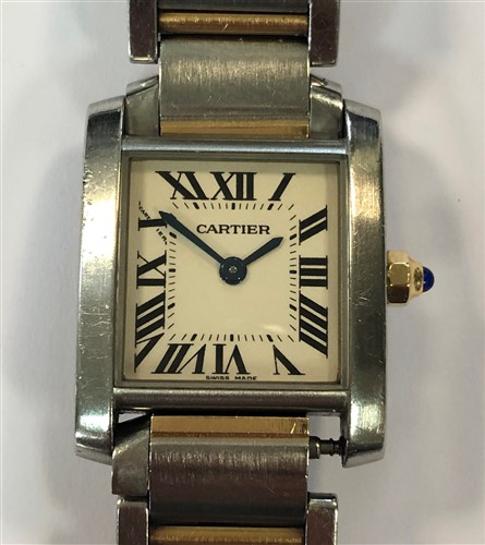 Lot 475 - Cartier - A lady's bi-metal Tank Francaise wristwatch