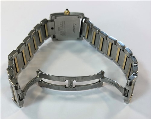 Lot 475 - Cartier - A lady's bi-metal Tank Francaise wristwatch