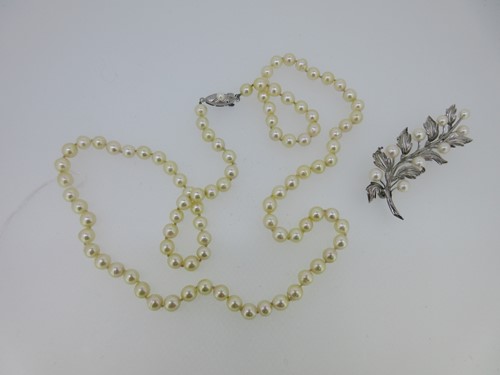 Lot 96 - A cultured pearl spray brooch and a long string of uniform cultured pearls