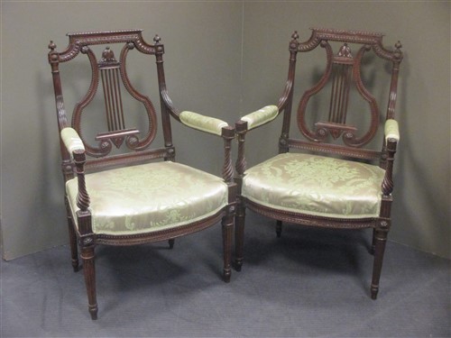 Lot 456 - A pair of mahogany open armchairs with lyre...