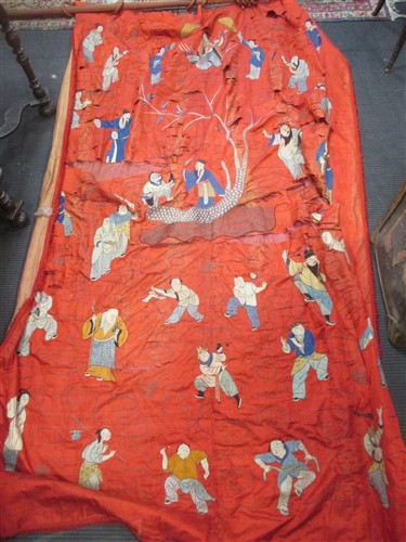 Lot 474 - A Chinese silk work hanging depicting figures...