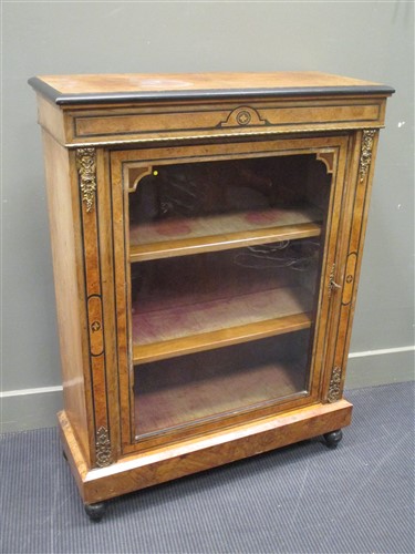 Lot 407 - A Victorian walnut and inlaid display cabinet...