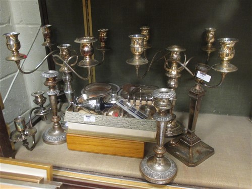 Lot 276 - A pair of Sheffield plate candelabrum (A/F)...