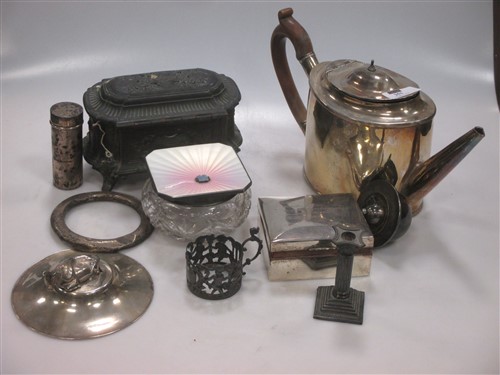 Lot 251 - A silver teapot (finial A/F) a silver topped...
