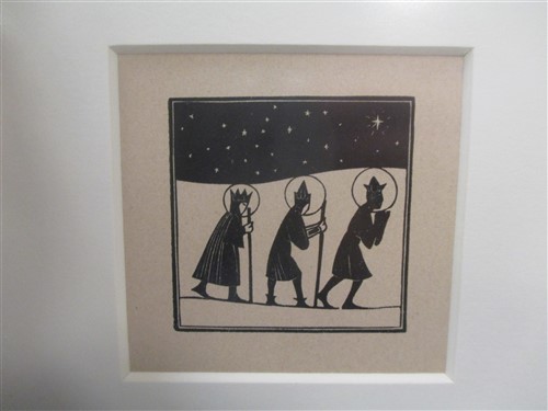 Lot 339 - An Eric Gill print of the three wise men, 7 x 7cm