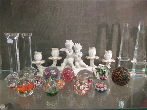 Lot 21 - Various glass paperweights, decanters etc