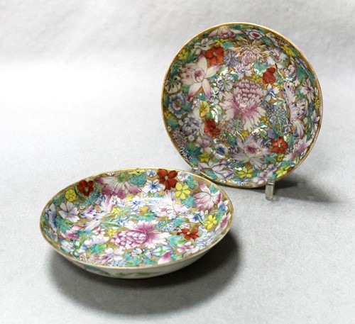 Lot 79 - A pair of Chinese mille fleur saucer dishes,...