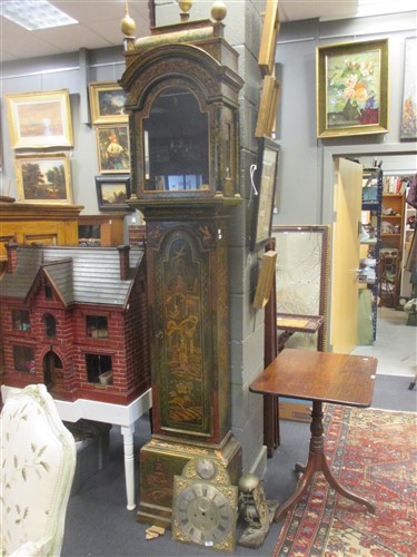 Lot 453 - A George III Chinoiserie green lacquer long...