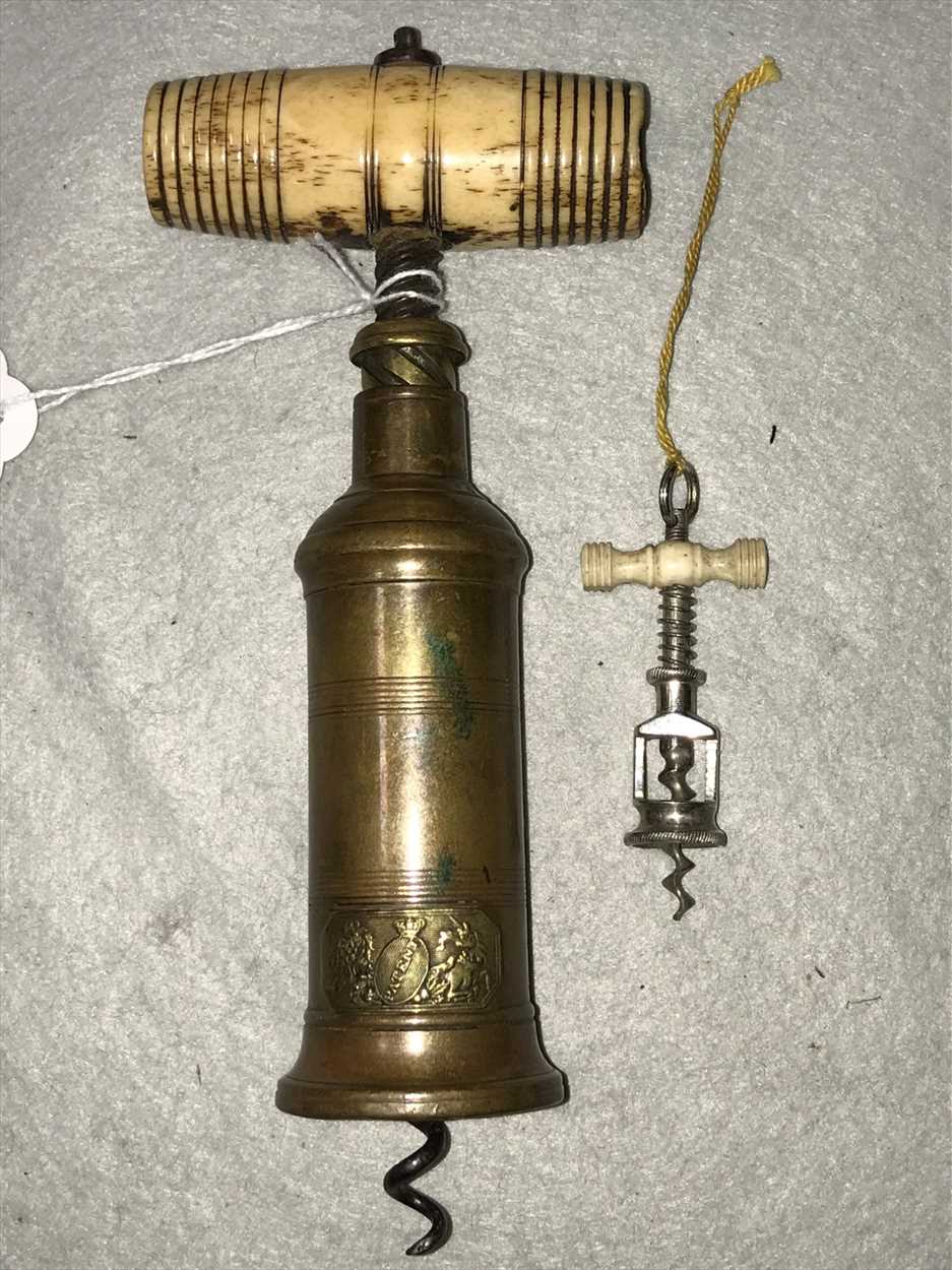 Lot 857 - A Victorian bronze barrel corkscrew